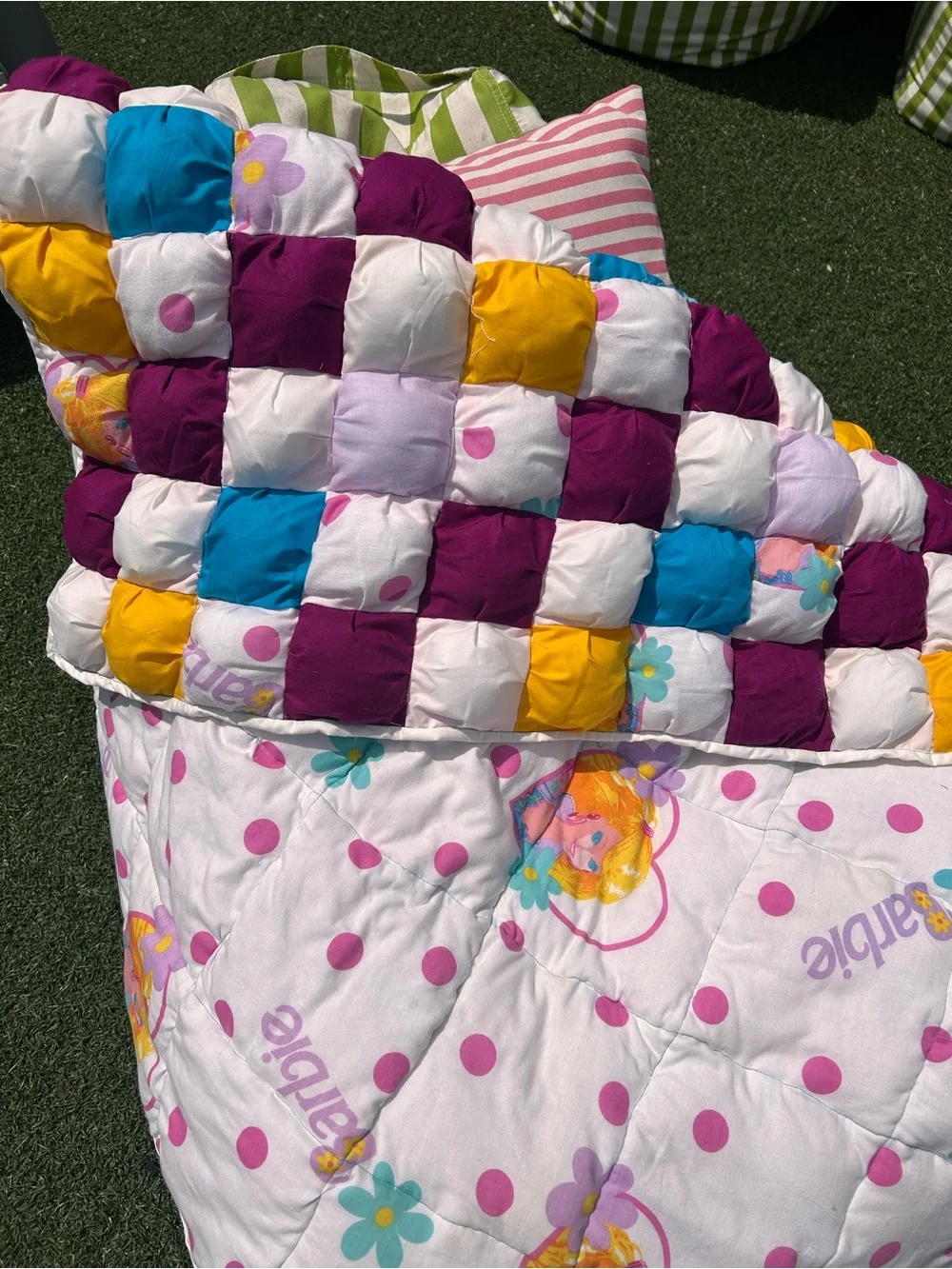 Handmade vintage Barbie checkered small Puff Quilt